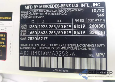 2021 Mercedes-Benz Gle 350 4Matic from USA, damaged, VIN 4JGFB4KB0MA325396